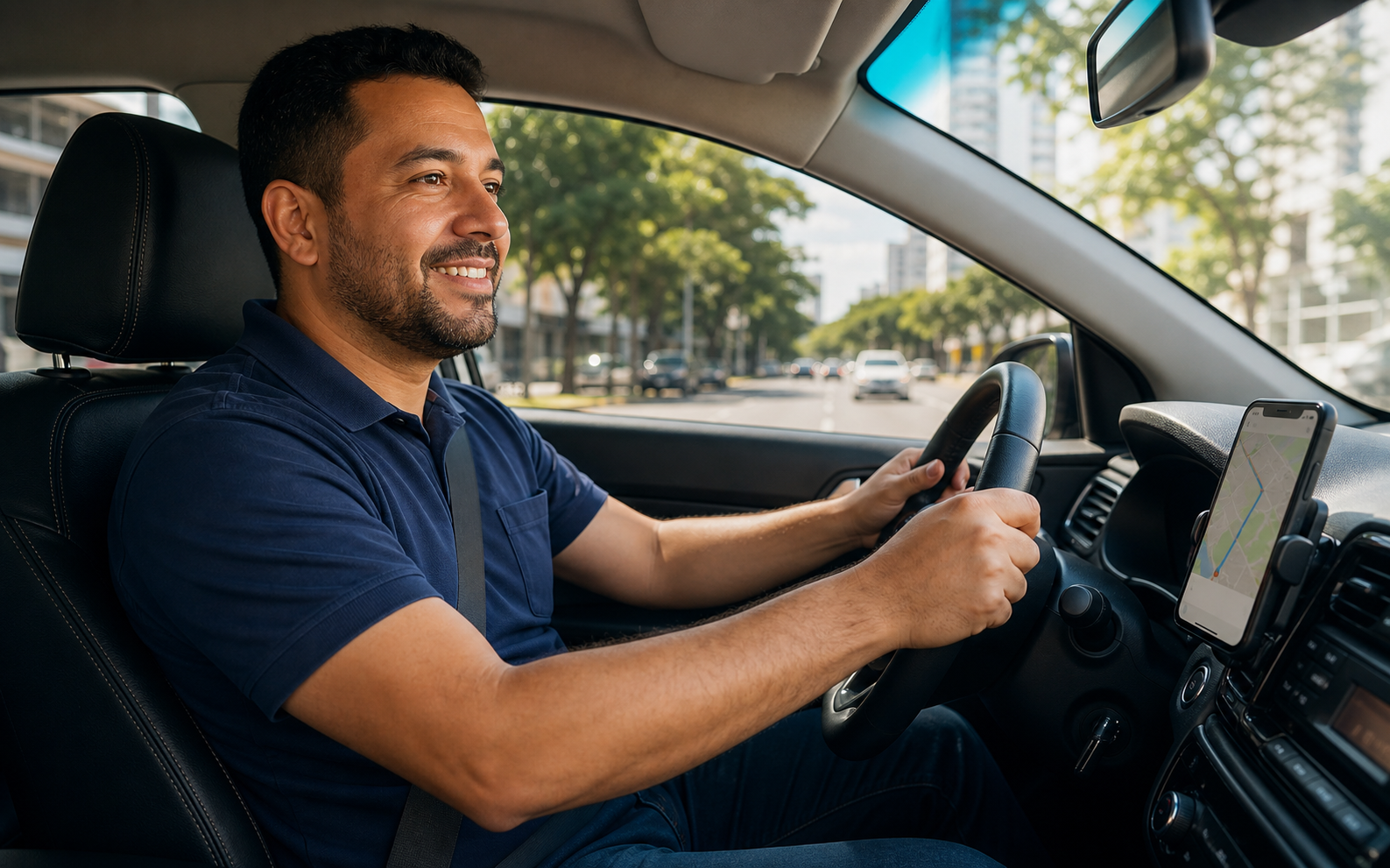 Motorista de aplicativo usando o carro como ferramenta de trabalho